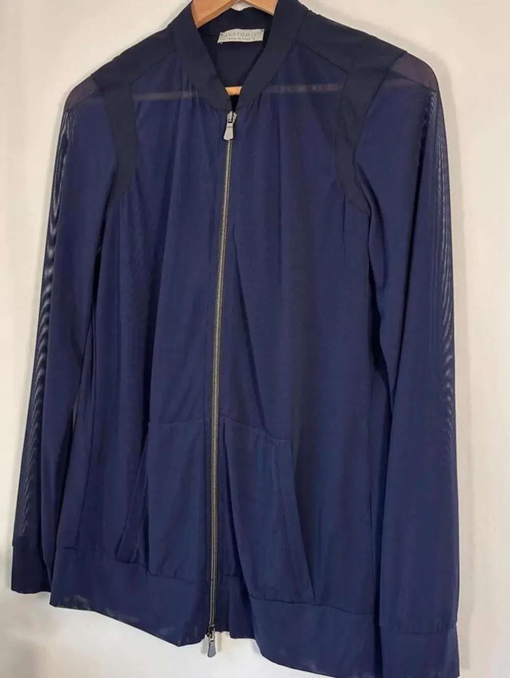 Anatomie Bailey Mesh Jacket S Navy Sheer Lightweight Travel Stretch Quiet Luxury
